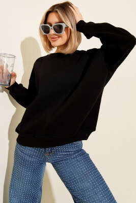 Basic Üç İplik Kısa Sweatshirt Siyah - Kadın Giyim Modelleri