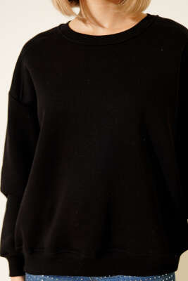 Basic Üç İplik Kısa Sweatshirt Siyah - Kadın Giyim Modelleri