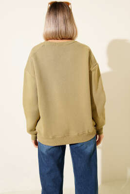Basic Üç İplik Kısa Sweatshirt Yağ Yeşili - Kadın Giyim Modelleri