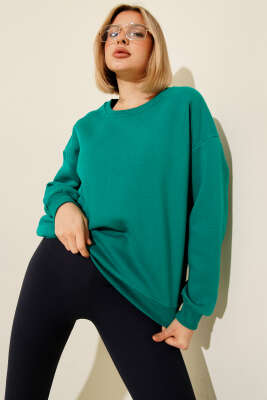 Basic Üç İplik Kısa Sweatshirt Yeşil - DİVON