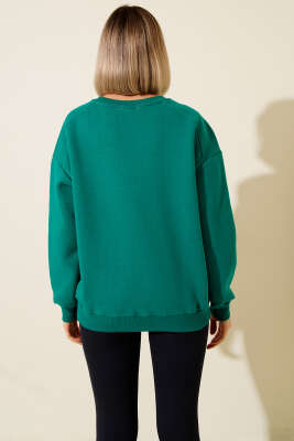Basic Üç İplik Kısa Sweatshirt Yeşil - Kadın Giyim Modelleri