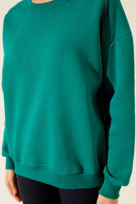 Basic Üç İplik Kısa Sweatshirt Yeşil - Kadın Giyim Modelleri