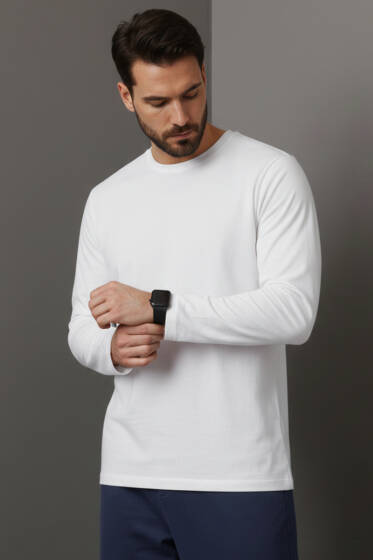 Basic Uzun Kol Sweatshirt Beyaz - Erkek Sweatshirt