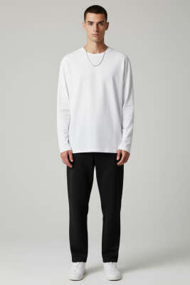 Basic Uzun Kollu Erkek Sweatshirt Beyaz - Erkek Sweatshirt