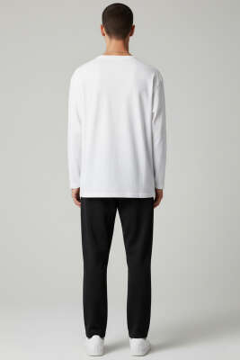 Basic Uzun Kollu Erkek Sweatshirt Beyaz - Erkek Sweatshirt
