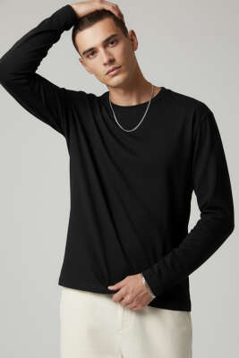 Basic Uzun Kollu Erkek Sweatshirt Siyah - GİESTO