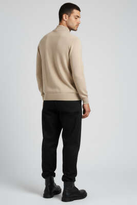 Basic Yarım Balıkçı Erkek Kazak Bej - Erkek Kazak