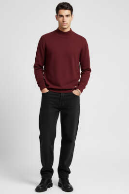 Basic Yarım Balıkçı Erkek Kazak Bordo - Erkek Kazak