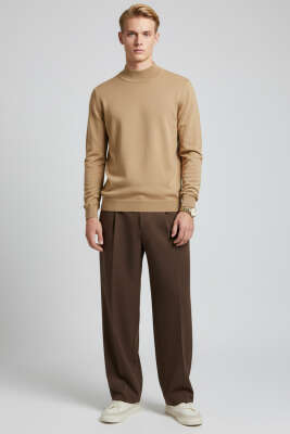 Basic Yarım Balıkçı Erkek Kazak Latte - Erkek Kazak