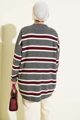 Basic Yatay Çizgi Detaylı Triko Tunik Füme - Tunik