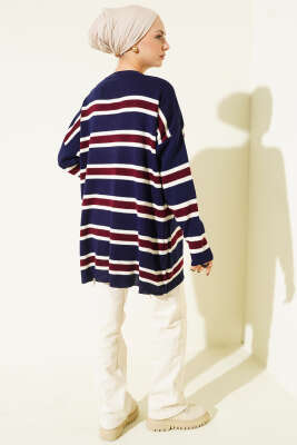 Basic Yatay Çizgi Detaylı Triko Tunik Lacivert - Tunik