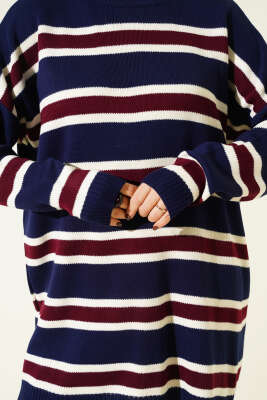 Basic Yatay Çizgi Detaylı Triko Tunik Lacivert - Tunik