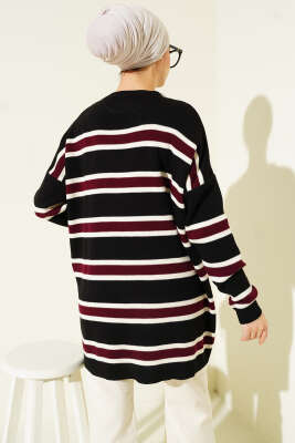 Basic Yatay Çizgi Detaylı Triko Tunik Siyah - Tunik