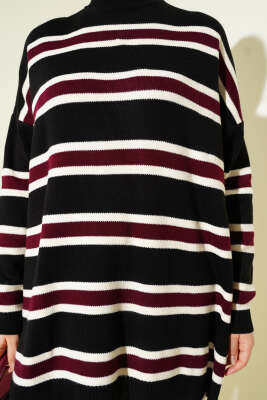 Basic Yatay Çizgi Detaylı Triko Tunik Siyah - Tunik