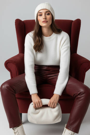 Basic Yumoş Sakallı Kazak Beyaz - Kadın Giyim Modelleri