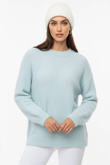 Basic Yumoş Sakallı Kazak Toz Mavisi - Kadın Giyim Modelleri