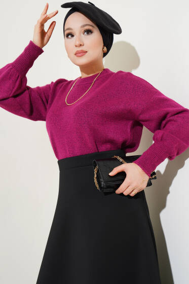 Basic Yumoş Triko Kazak Fuşya - Triko Kazak