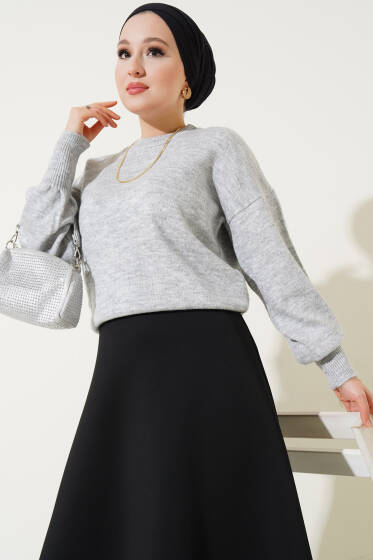 Basic Yumoş Triko Kazak Gri - Triko Kazak