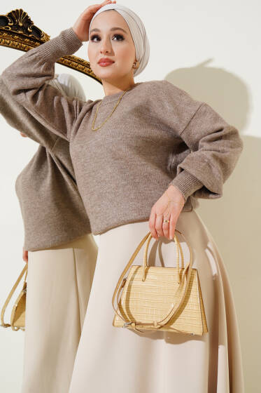 Basic Yumoş Triko Kazak Kahve - Triko Kazak