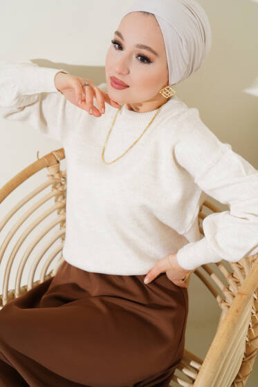 Basic Yumoş Triko Kazak Kemik - Triko Kazak