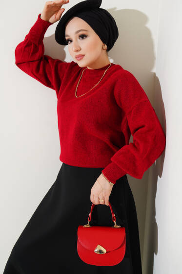 Basic Yumoş Triko Kazak Kırmızı - Triko Kazak