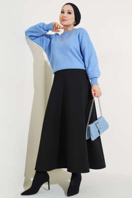 Basic Yumoş Triko Kazak Mavi - Kadın Giyim Modelleri