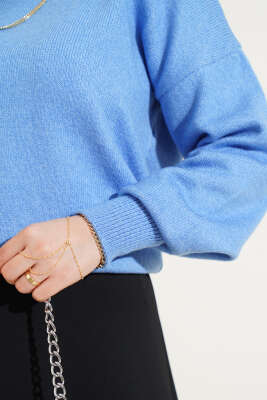 Basic Yumoş Triko Kazak Mavi - Kadın Giyim Modelleri