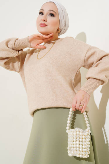 Basic Yumoş Triko Kazak Vizon - Triko Kazak