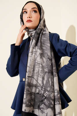 Baskı Desen Bambu Kraş Şal Antrasit - Başörtüsü