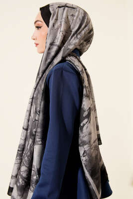 Baskı Desen Bambu Kraş Şal Antrasit - Başörtüsü