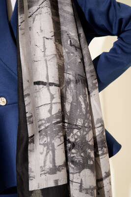 Baskı Desen Bambu Kraş Şal Antrasit - Başörtüsü