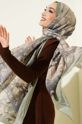 Baskı Desen Bambu Kraş Şal Çağla Yeşili - Başörtüsü