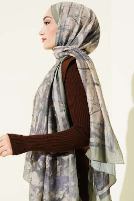 Baskı Desen Bambu Kraş Şal Çağla Yeşili - Başörtüsü