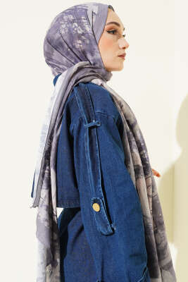 Baskı Desen Bambu Kraş Şal Gri - Başörtüsü
