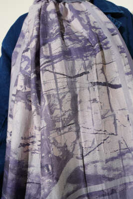 Baskı Desen Bambu Kraş Şal Gri - Başörtüsü