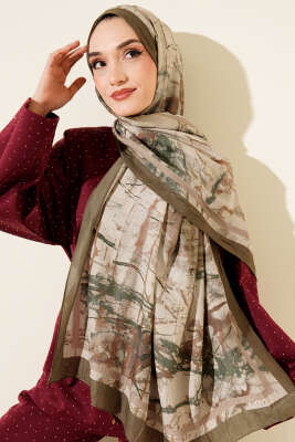 Baskı Desen Bambu Kraş Şal Haki - Başörtüsü