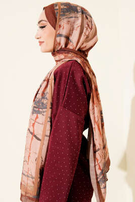 Baskı Desen Bambu Kraş Şal Kahve - Başörtüsü