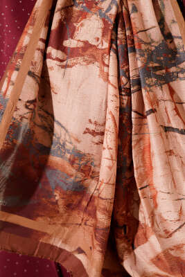 Baskı Desen Bambu Kraş Şal Kahve - Başörtüsü