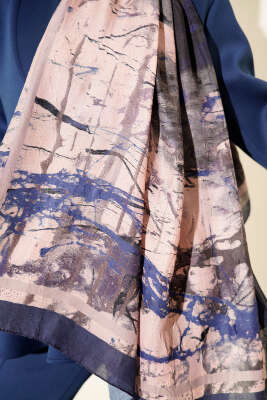 Baskı Desen Bambu Kraş Şal Lacivert - Başörtüsü