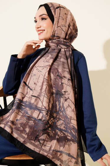 Baskı Desen Bambu Kraş Şal Siyah - Başörtüsü