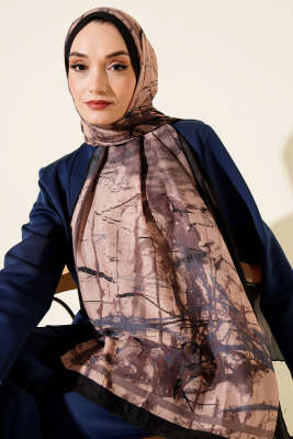 Baskı Desen Bambu Kraş Şal Siyah - Başörtüsü