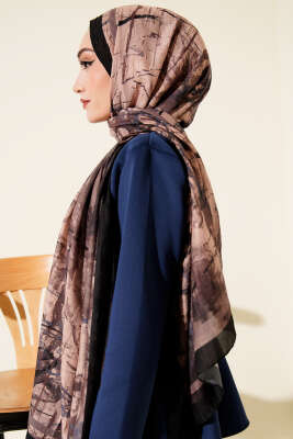 Baskı Desen Bambu Kraş Şal Siyah - Başörtüsü