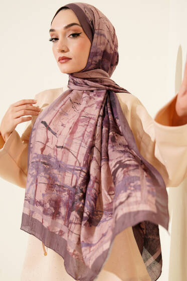 Baskı Desen Bambu Kraş Şal Soft Kahve - Başörtüsü