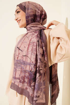 Baskı Desen Bambu Kraş Şal Soft Kahve - Başörtüsü