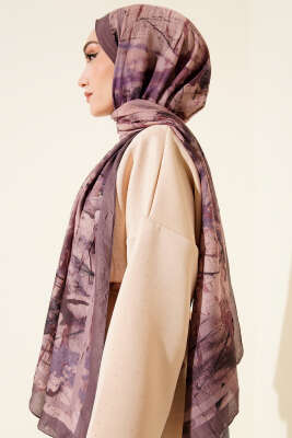 Baskı Desen Bambu Kraş Şal Soft Kahve - Başörtüsü