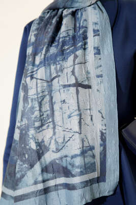 Baskı Desen Bambu Kraş Şal Soft Mavi - Başörtüsü