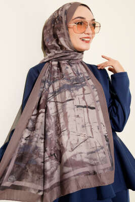 Baskı Desen Bambu Kraş Şal Vizon - MODA KAŞMİR