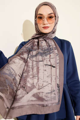 Baskı Desen Bambu Kraş Şal Vizon - Başörtüsü
