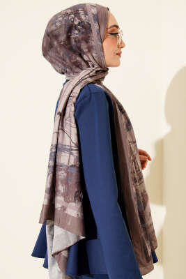Baskı Desen Bambu Kraş Şal Vizon - Başörtüsü