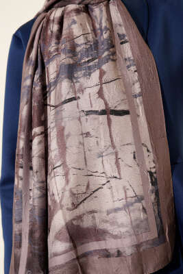 Baskı Desen Bambu Kraş Şal Vizon - Başörtüsü